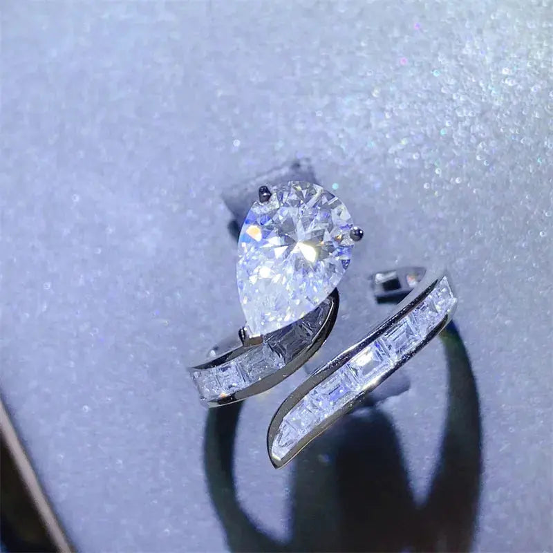 3 Carat Moissanite Zircon 925 Sterling Silver Bypass Ring - SmileBen