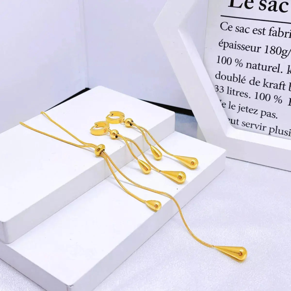 Teardrop Pendant Necklace and Earrings Jewelry Set - SmileBen