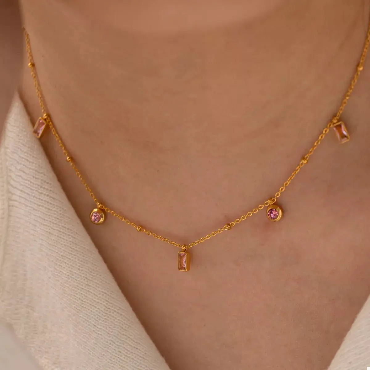 18K Gold-Plated Rhinestone Geometric Adjustable Necklace - SmileBen