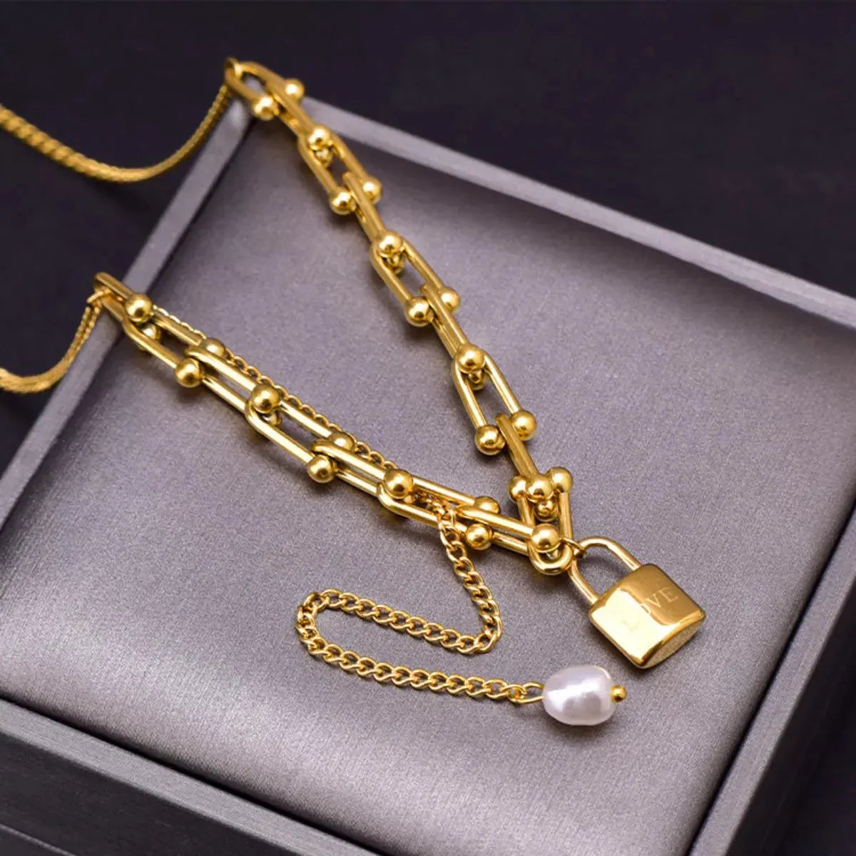 18K Gold-Plated Lock Pendant Necklace - SmileBen