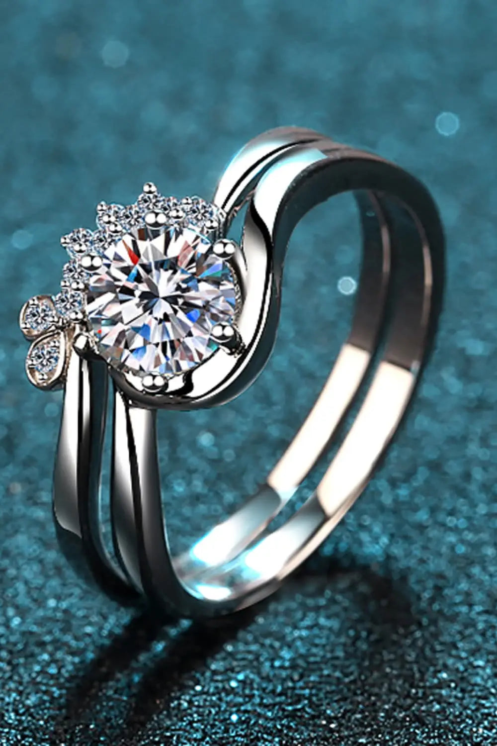 Moissanite Rhodium-Plated Two-Piece Ring Set - SmileBen