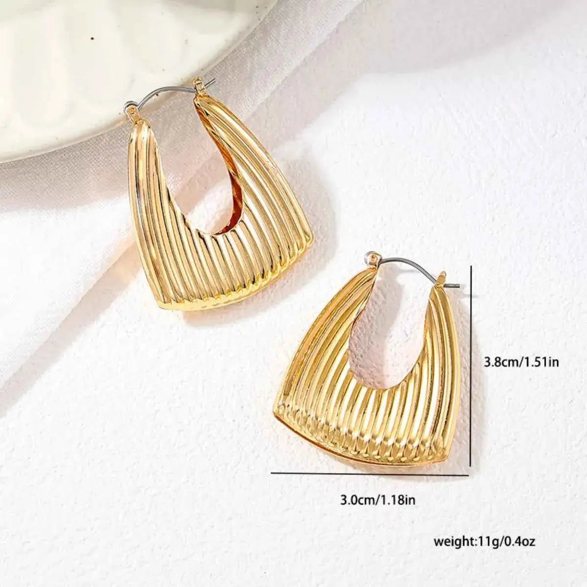 18K Gold-Plated Alloy Ribbed Triangular Hoop Earrings