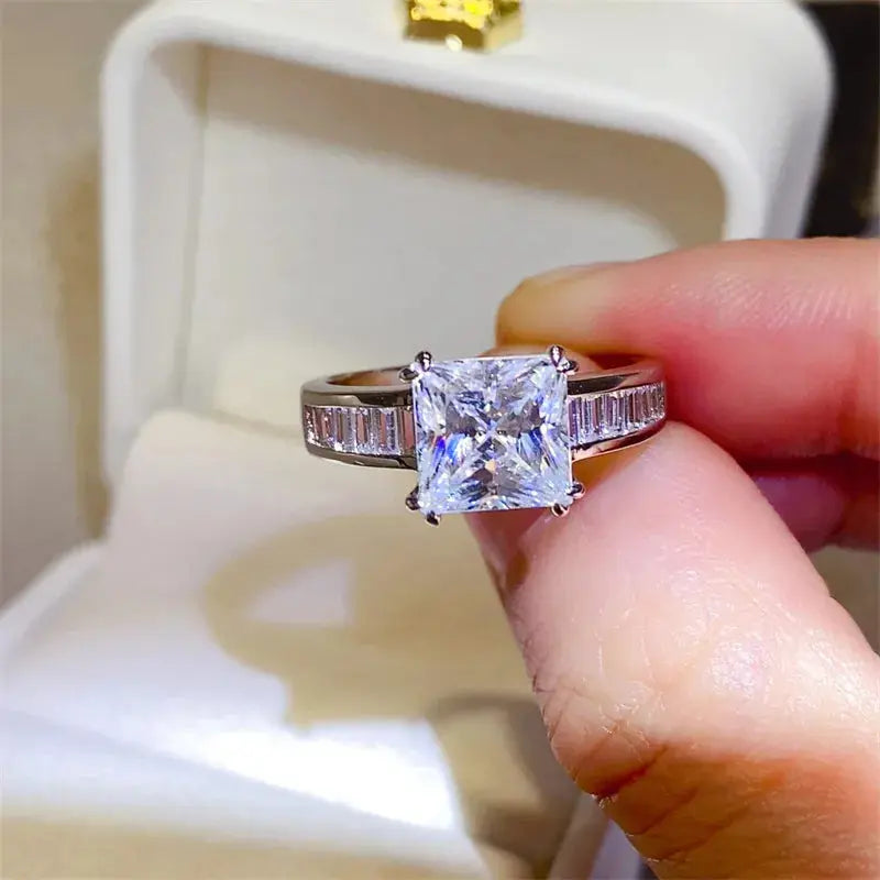 3 Carat Moissanite 925 Sterling Silver Square Shape Ring - SmileBen