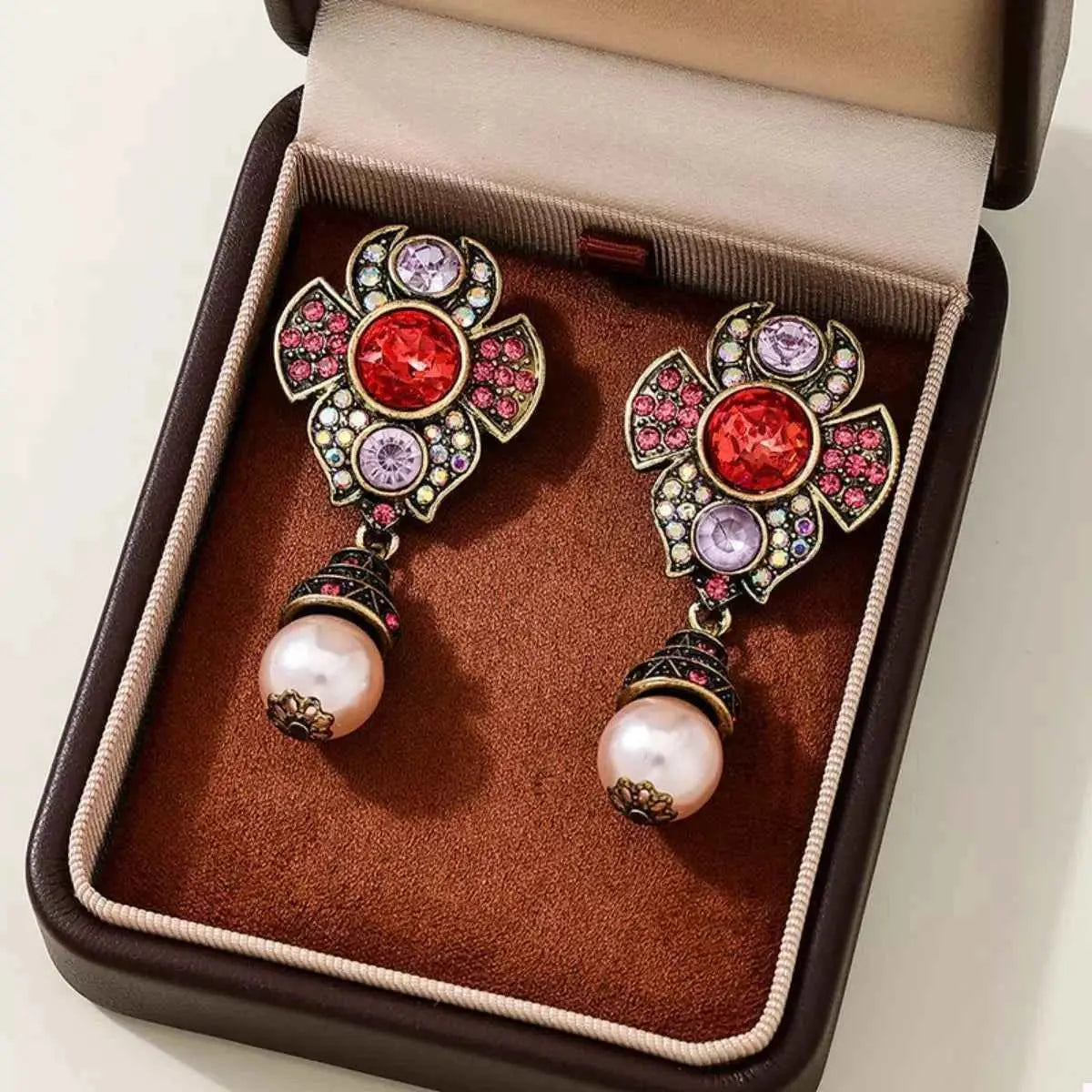 Zinc Alloy Flower Pearl Drop Earrings