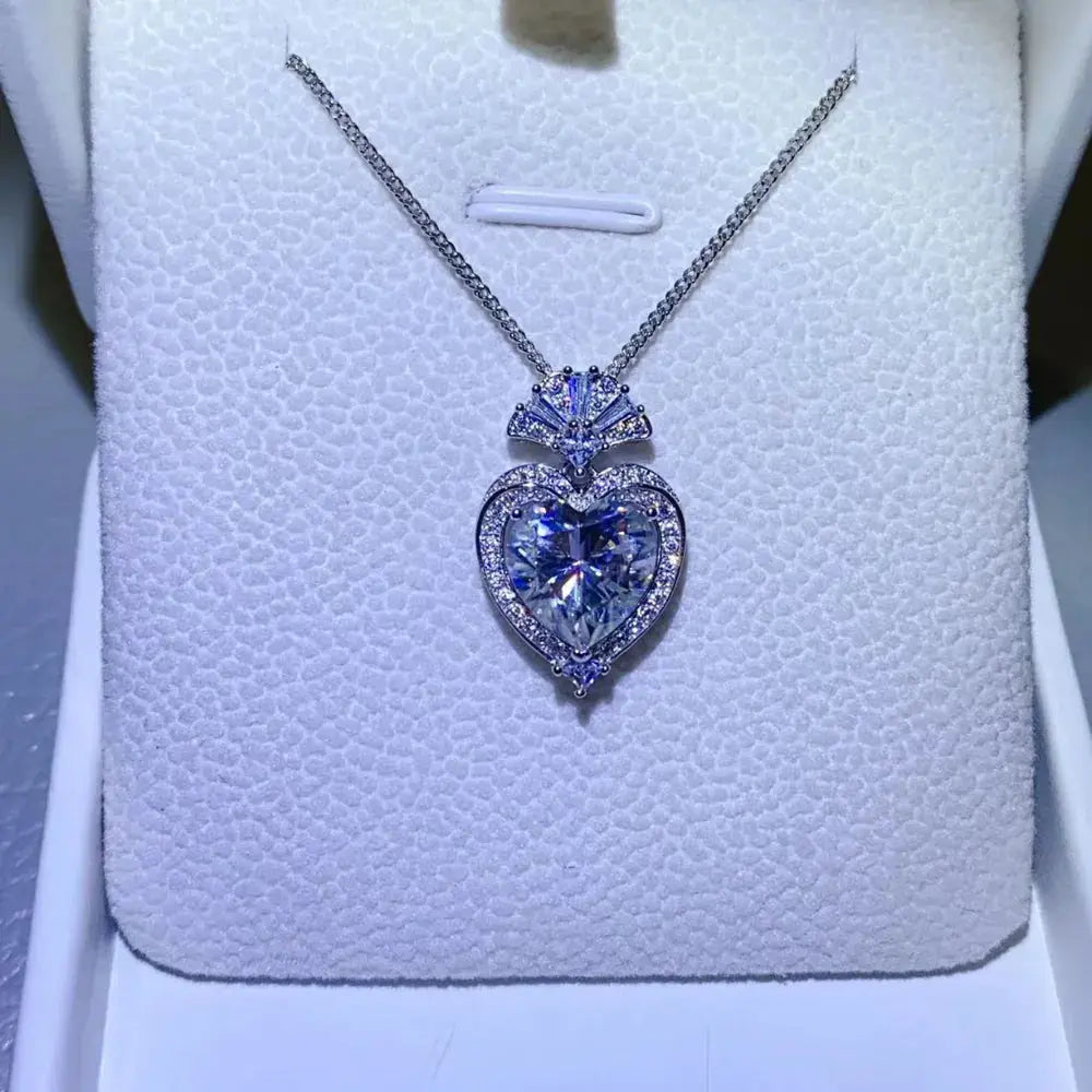 3 Carat Moissanite 925 Sterling Silver Heart Pendant Necklace - SmileBen