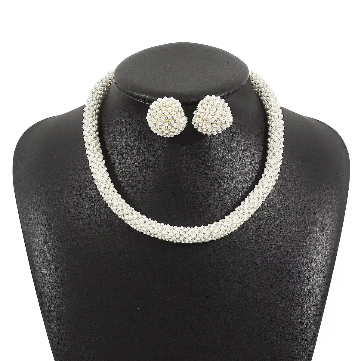 Pearl Embellished Earrings and Necklace Jewelry Set - SmileBen