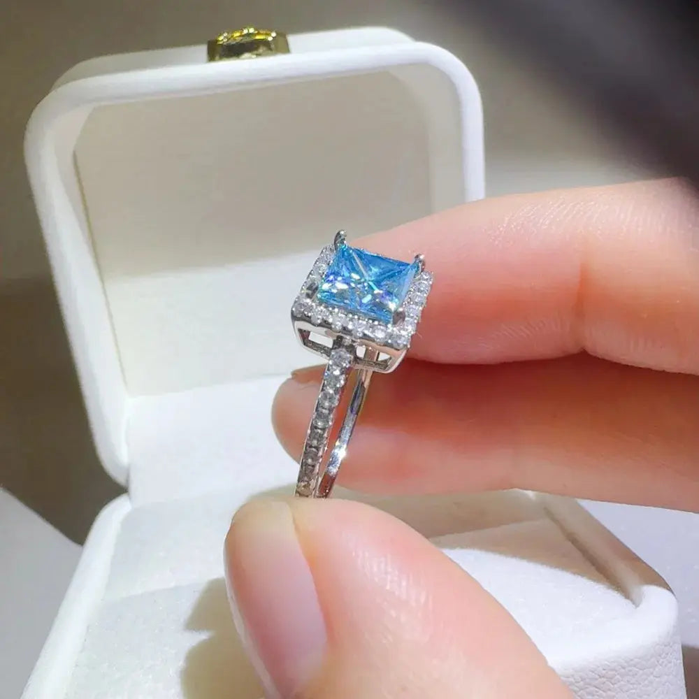 2 Carat Moissanite 925 Sterling Silver Square Shape Ring - SmileBen