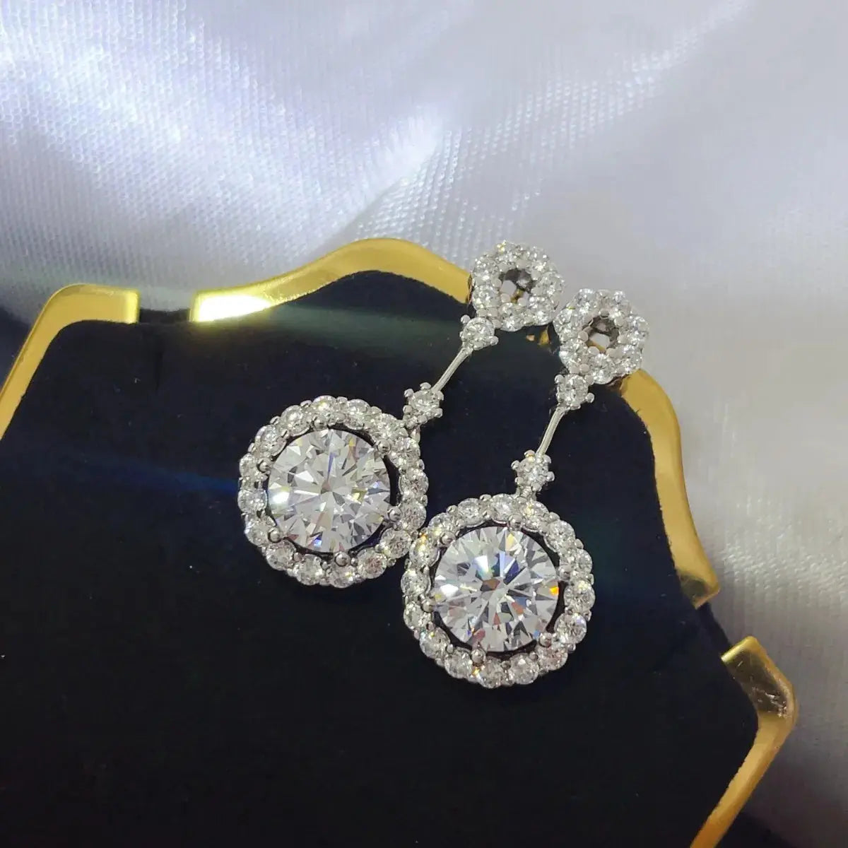 4 Carat Crystal Drop Dangle Earrings with Round Halo Design - SmileBen