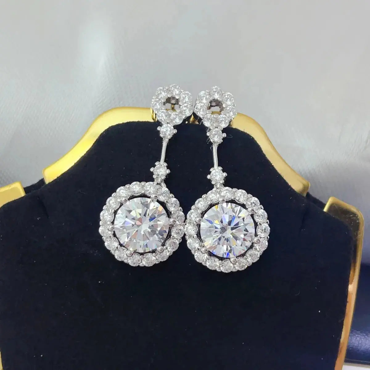 4 Carat Crystal Drop Dangle Earrings with Round Halo Design - SmileBen