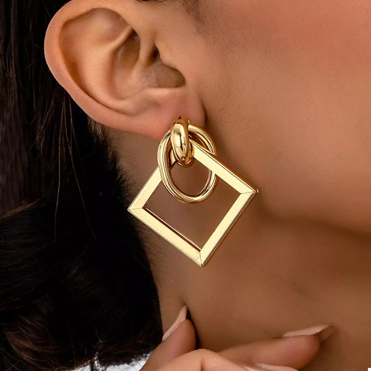 18K Gold-Plated Geometric Square Hoop Earrings - SmileBen