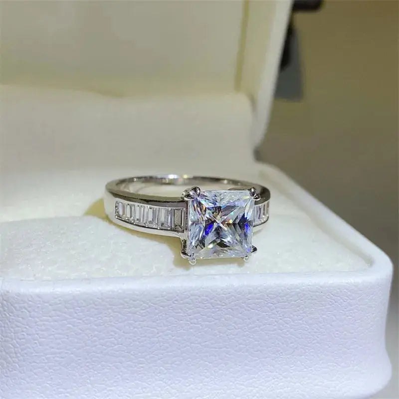 3 Carat Moissanite 925 Sterling Silver Square Shape Ring - SmileBen