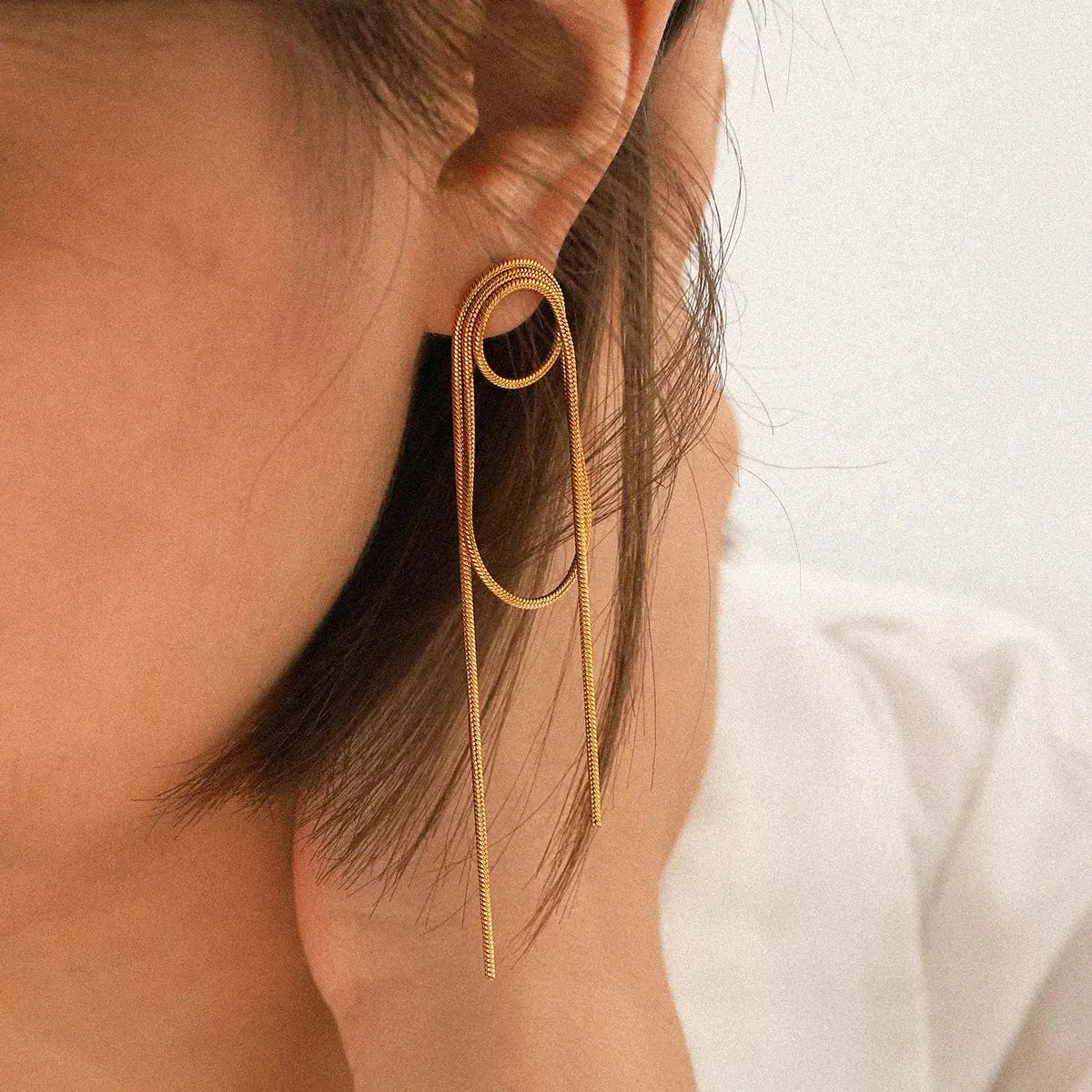 18K Gold-Plated Hoop Chain Earrings - SmileBen