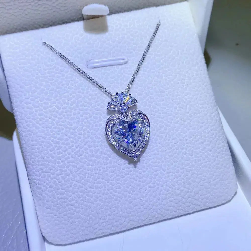 3 Carat Moissanite 925 Sterling Silver Heart Pendant Necklace - SmileBen