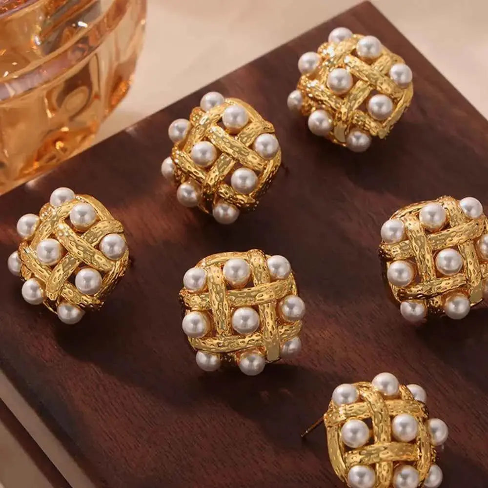 Copper Shell Pearl Stud Earrings - SmileBen