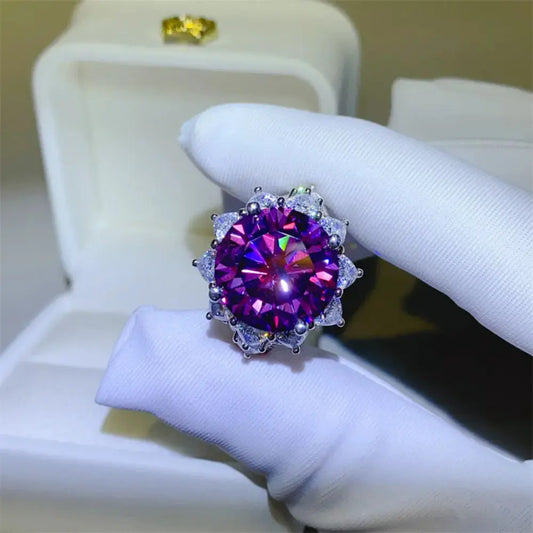 10 Carat Moissanite 925 Sterling Silver Flower Shape Ring - SmileBen