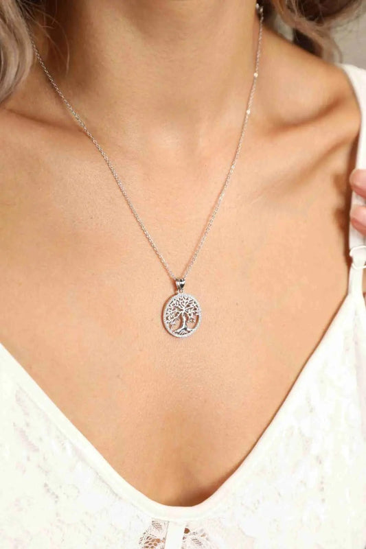 Adored 925 Sterling Silver Moissanite Tree Pendant Necklace - SmileBen