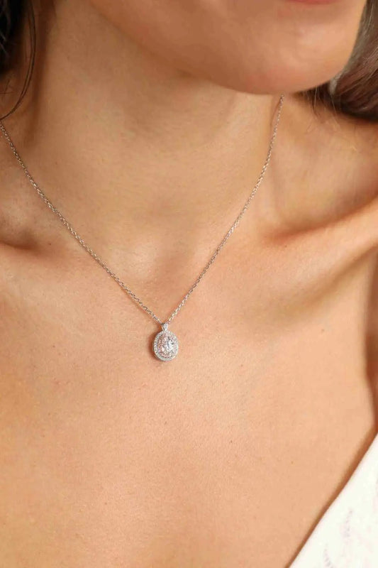 Adored 925 Sterling Silver Rhodium - Plated 1 Carat Moissanite Pendant Necklace - SmileBen