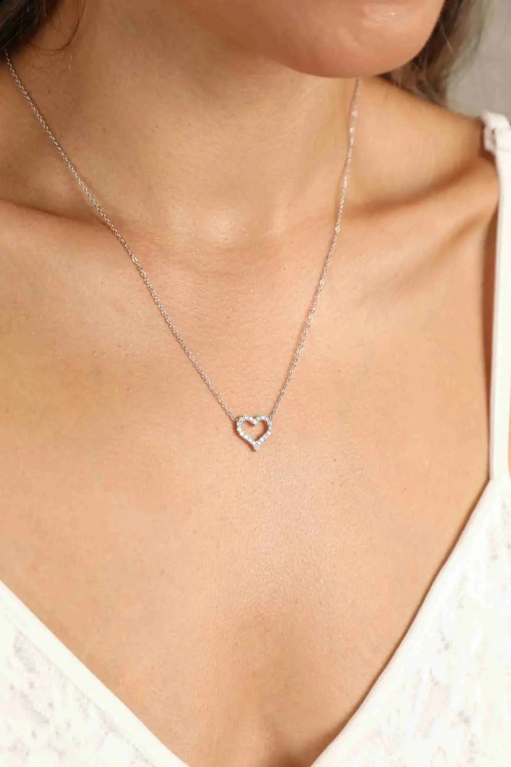 Adored Moissanite Platinum - Plated Heart Necklace - SmileBen