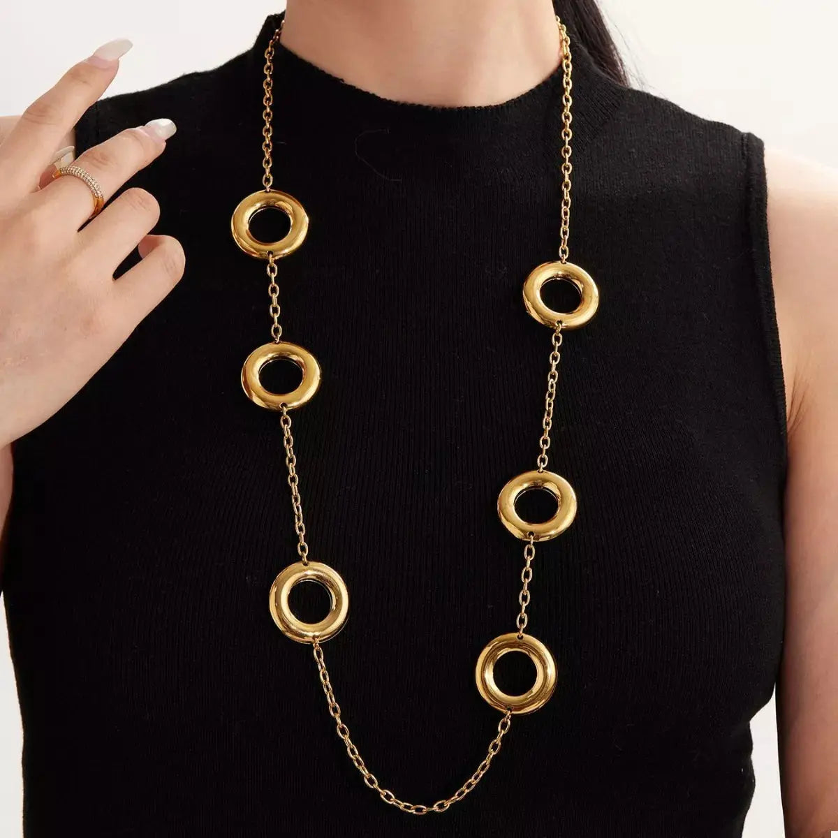 18K Gold-Plated Circle Chain Statement Necklace - SmileBen