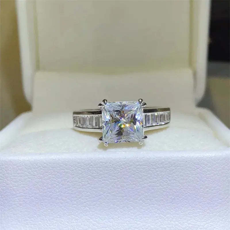 3 Carat Moissanite 925 Sterling Silver Square Shape Ring - SmileBen