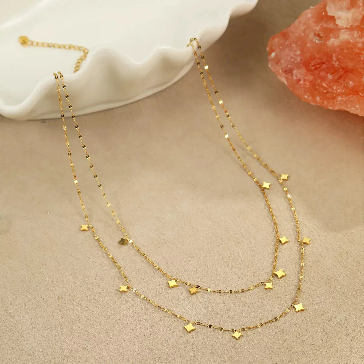 18K Gold-Plated Layered Star Charm Necklace - SmileBen