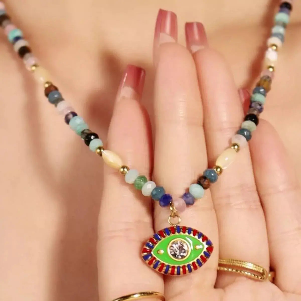 Zircon Bead Evil Eye Pendant Necklace - SmileBen
