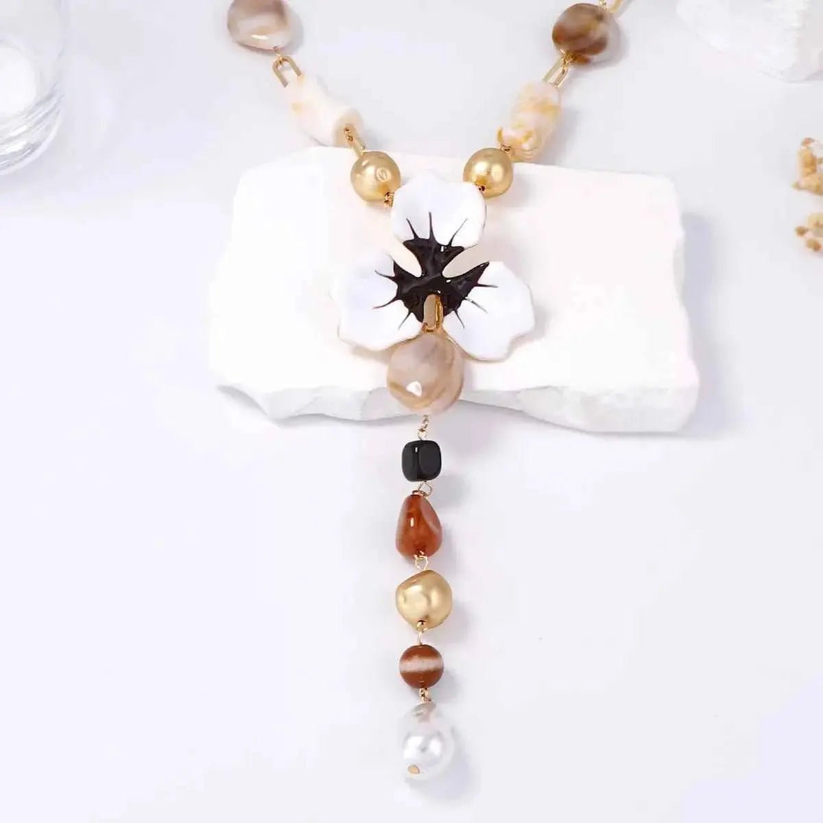 Alloy Dripping Oil Flower Resin Y - Shaped Necklace - SmileBen