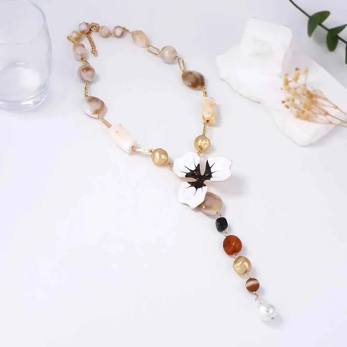 Alloy Dripping Oil Flower Resin Y - Shaped Necklace - SmileBen