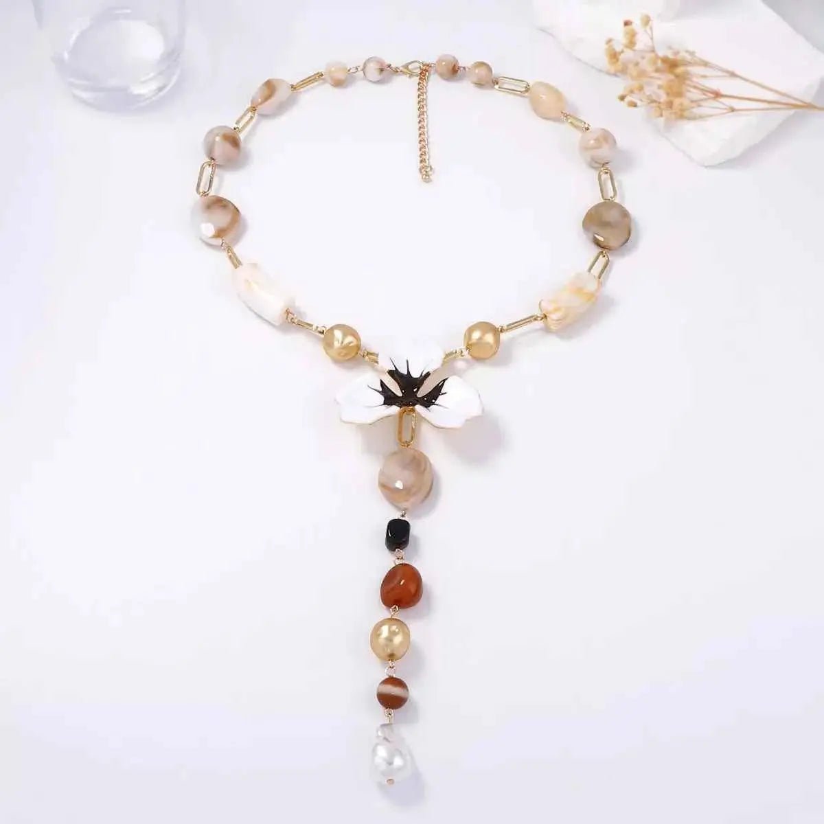 Alloy Dripping Oil Flower Resin Y - Shaped Necklace - SmileBen
