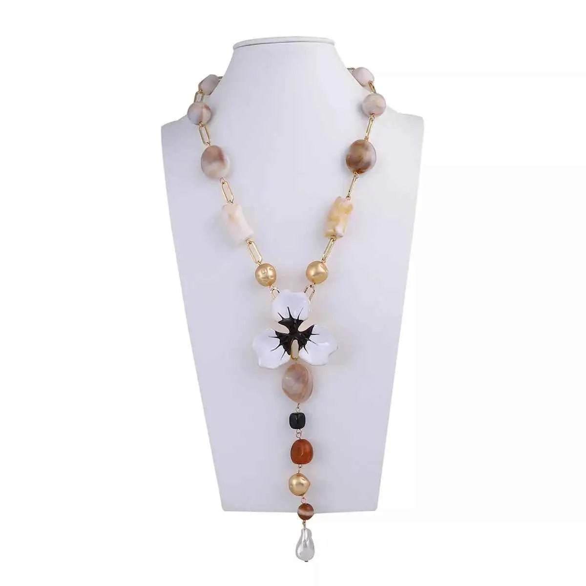 Alloy Dripping Oil Flower Resin Y - Shaped Necklace - SmileBen