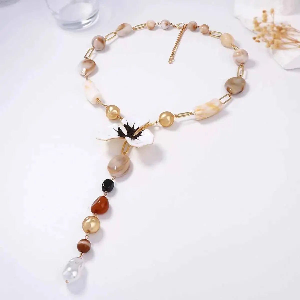 Alloy Dripping Oil Flower Resin Y - Shaped Necklace - SmileBen