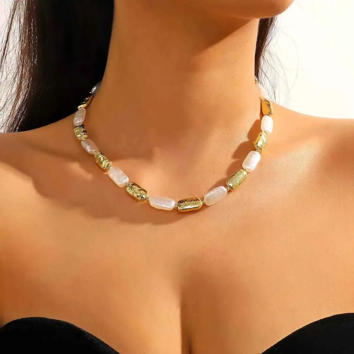 Alloy Pearl Chain Necklace - SmileBen