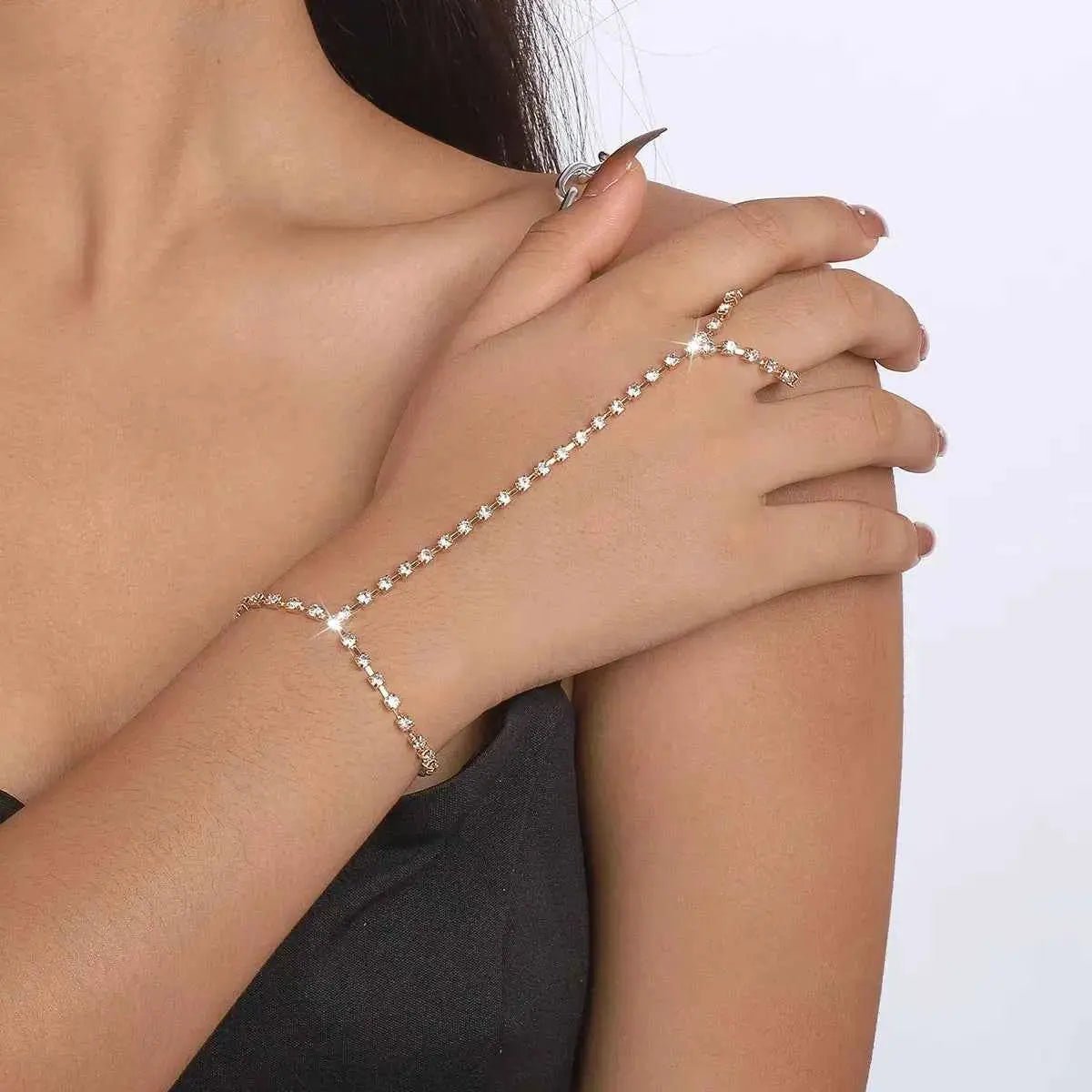 Alloy Rhinestone Bracelet with Ring - SmileBen