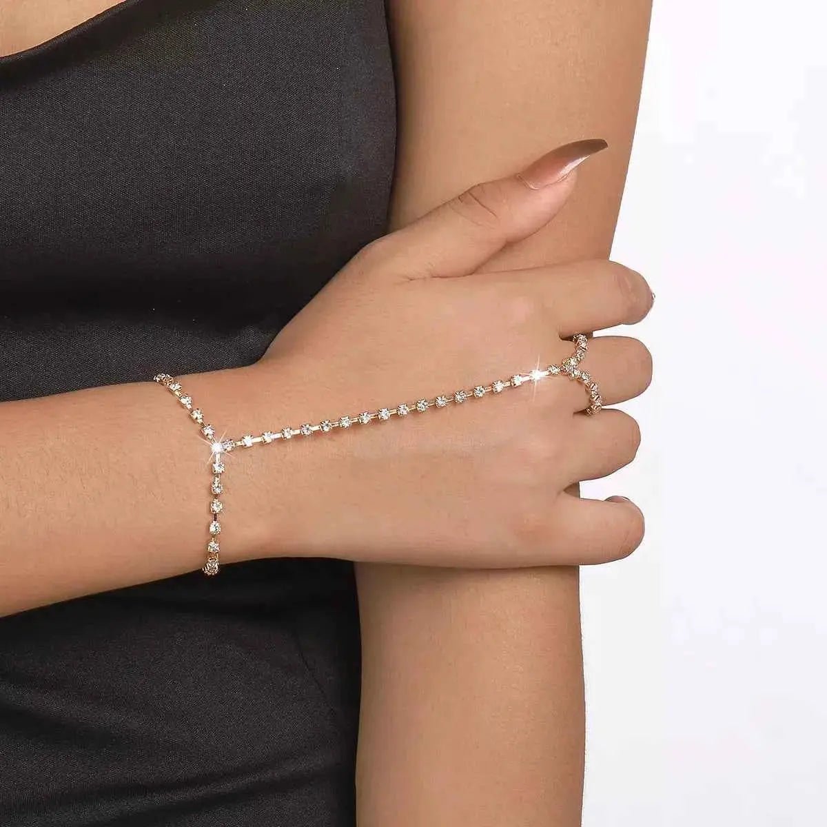 Alloy Rhinestone Bracelet with Ring - SmileBen