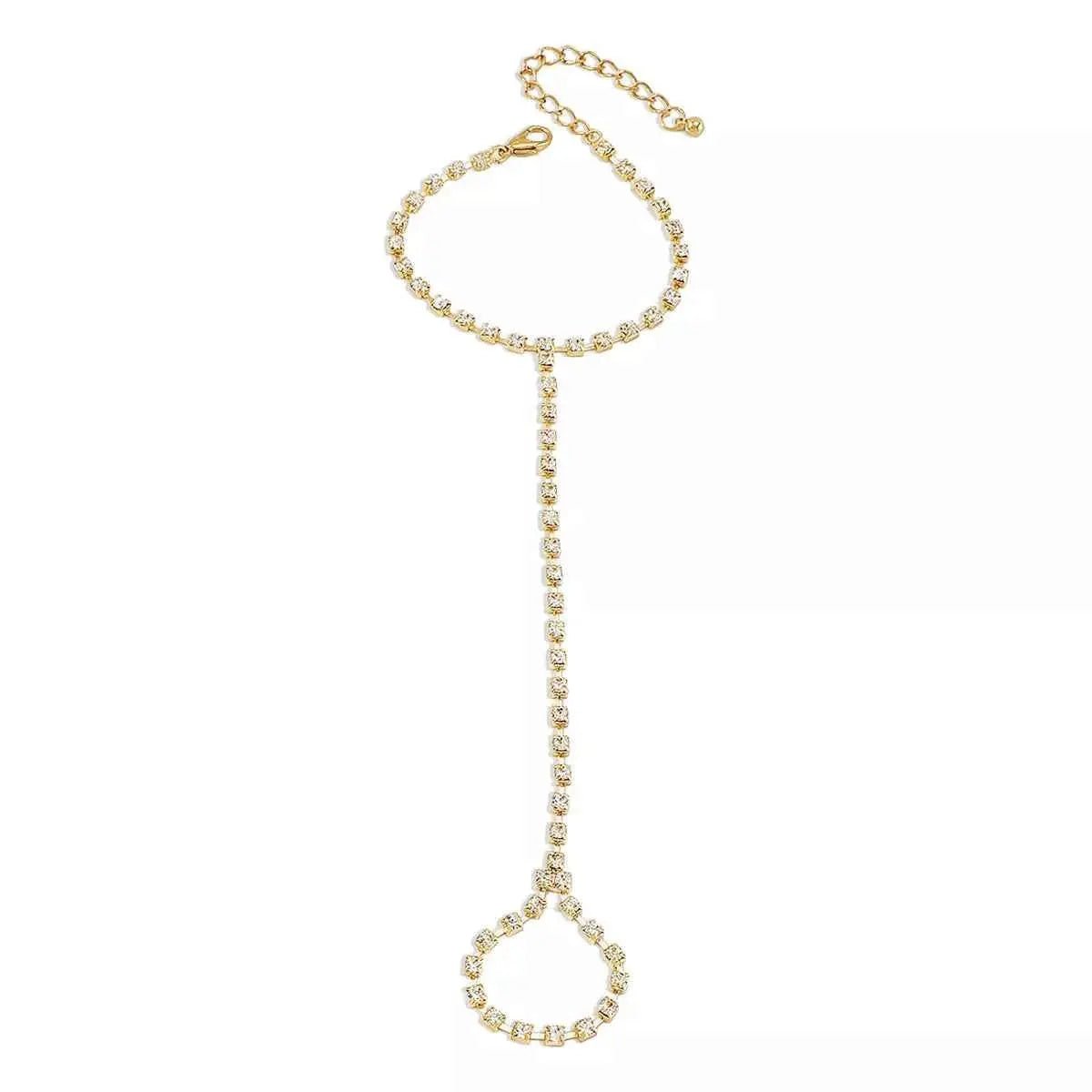 Alloy Rhinestone Bracelet with Ring - SmileBen