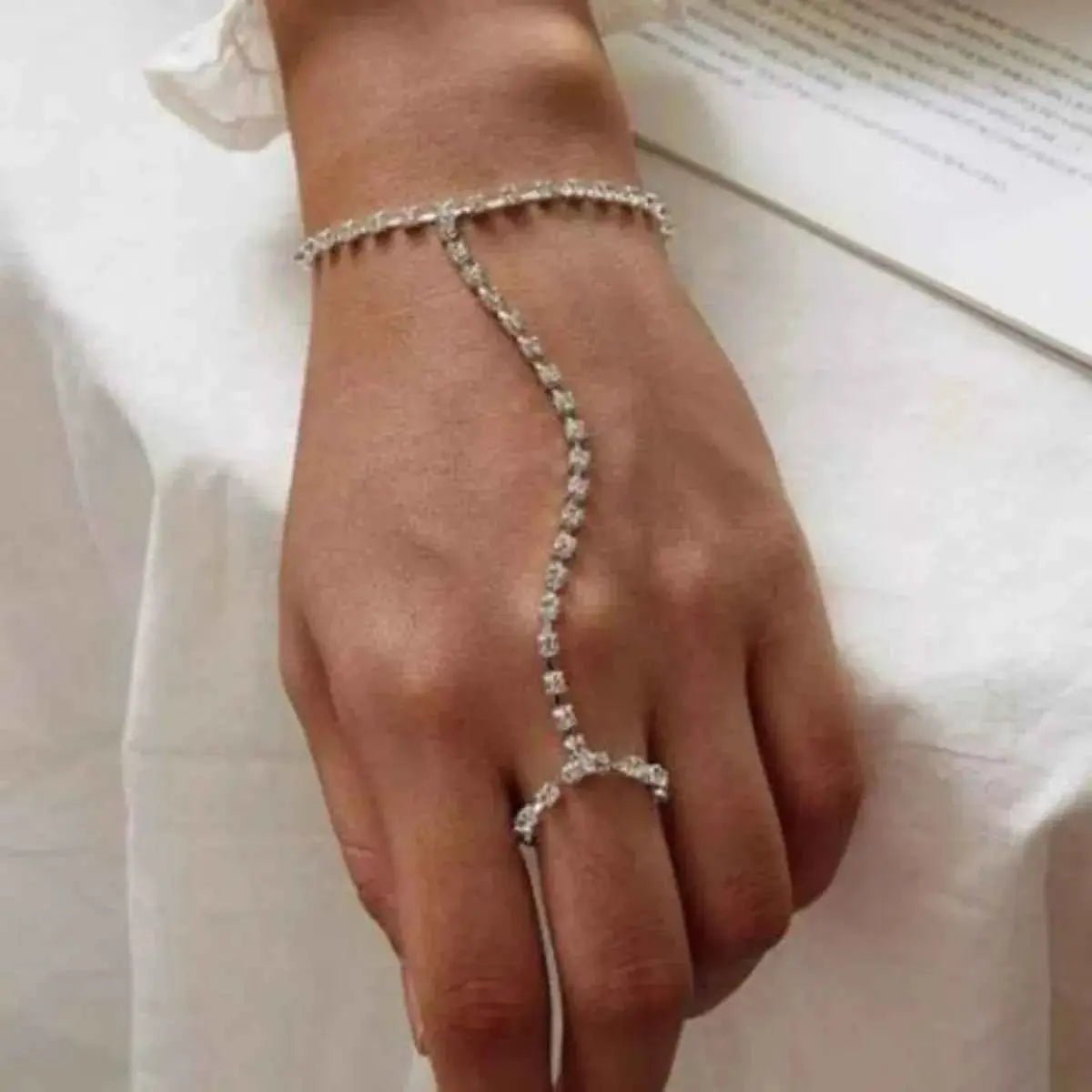 Alloy Rhinestone Bracelet with Ring - SmileBen