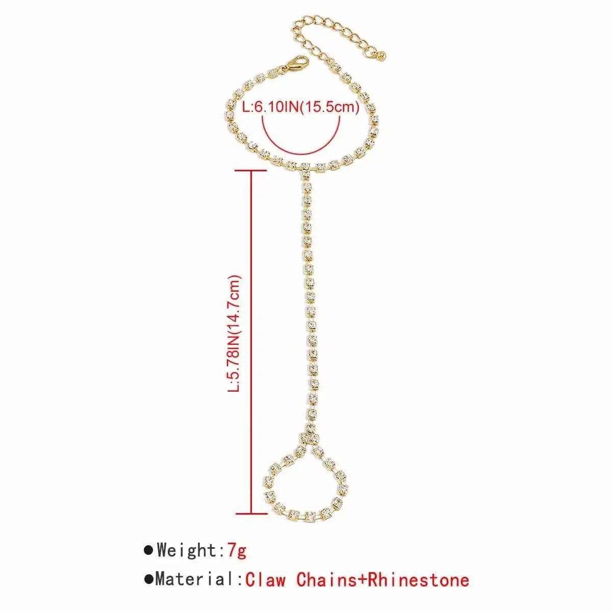 Alloy Rhinestone Bracelet with Ring - SmileBen
