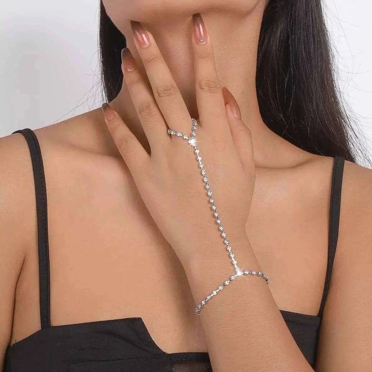 Alloy Rhinestone Bracelet with Ring - SmileBen