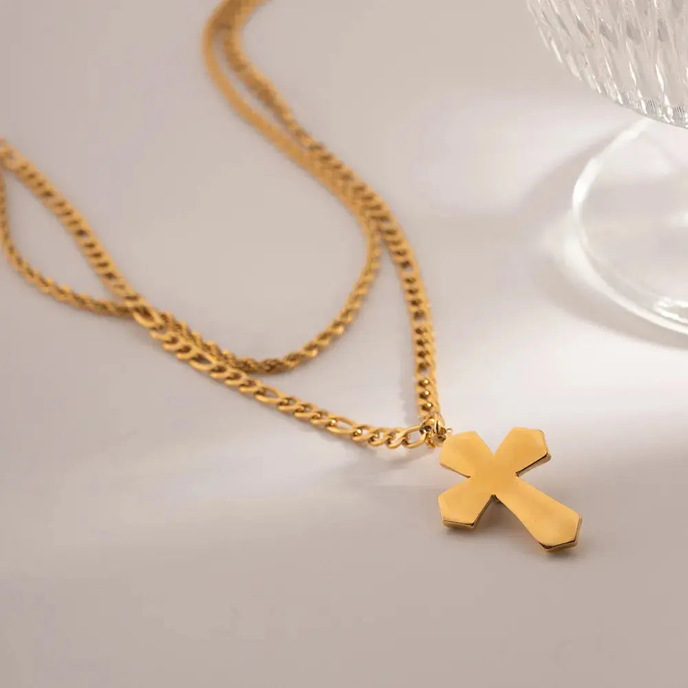 18K Gold-Plated Double Layered Cross Necklace - SmileBen