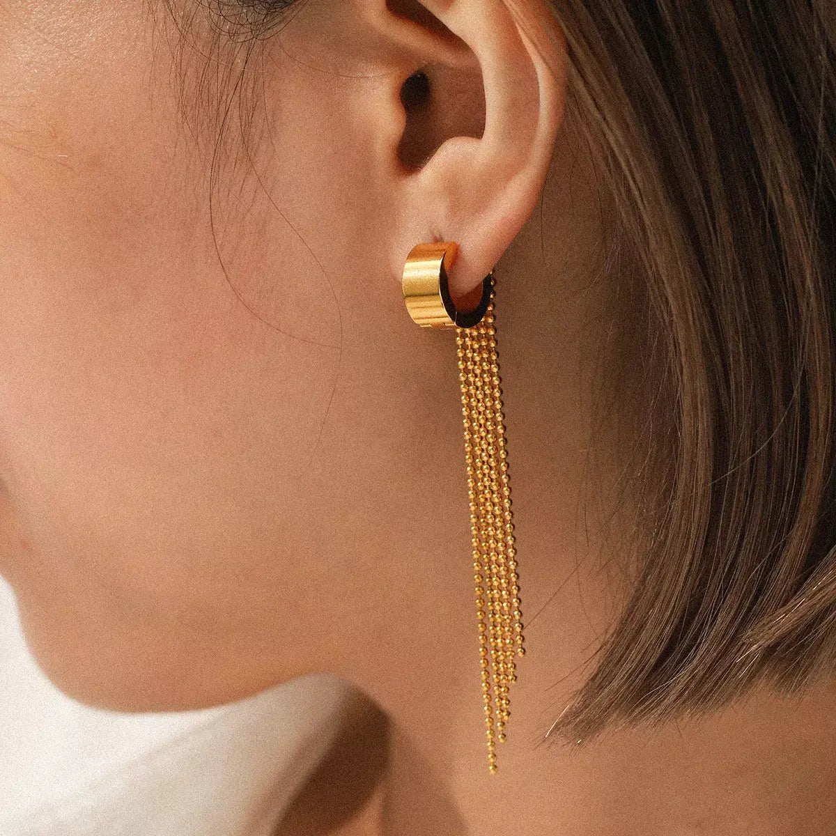 18K Gold-Plated Tassel Chain Earrings - SmileBen