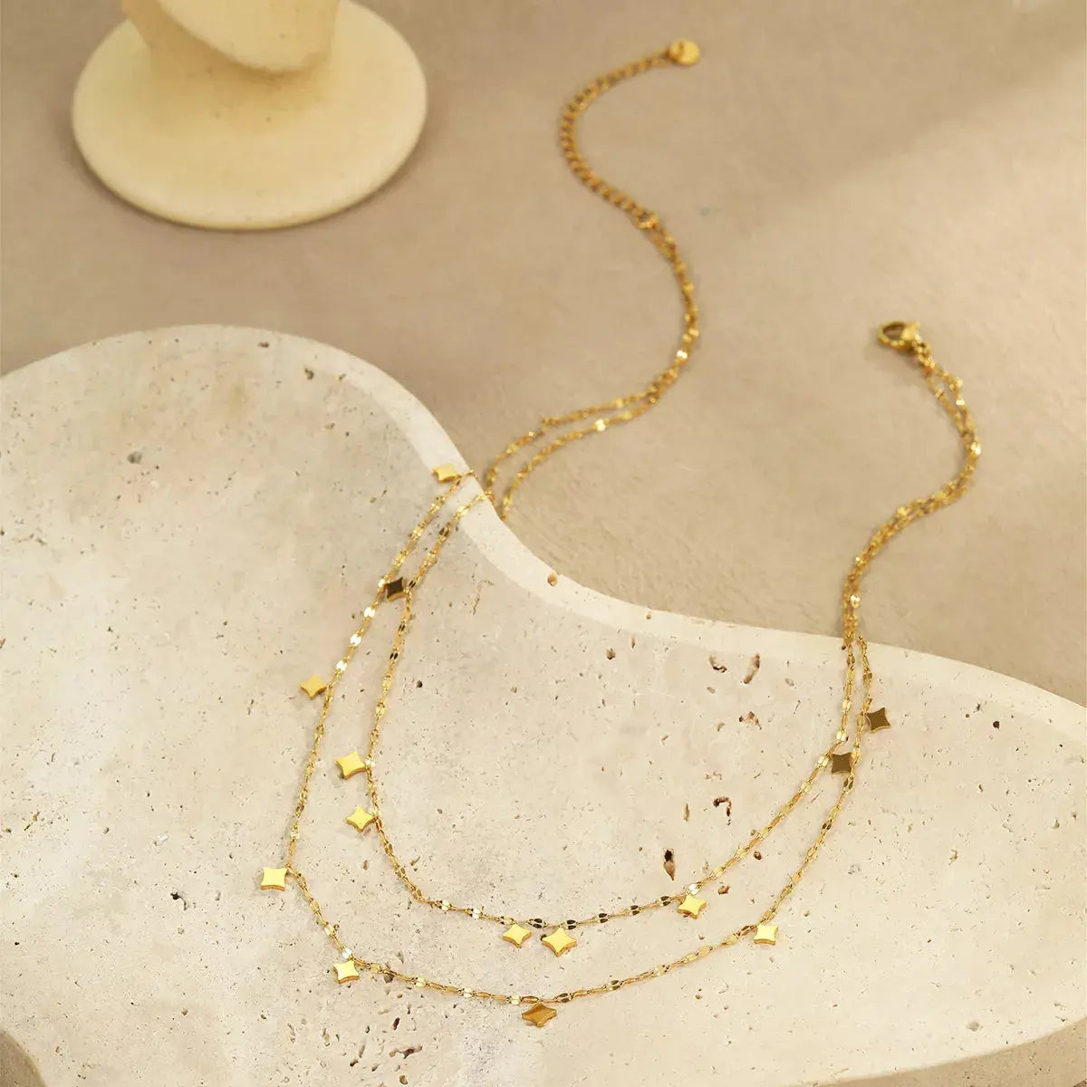 18K Gold-Plated Layered Star Charm Necklace - SmileBen
