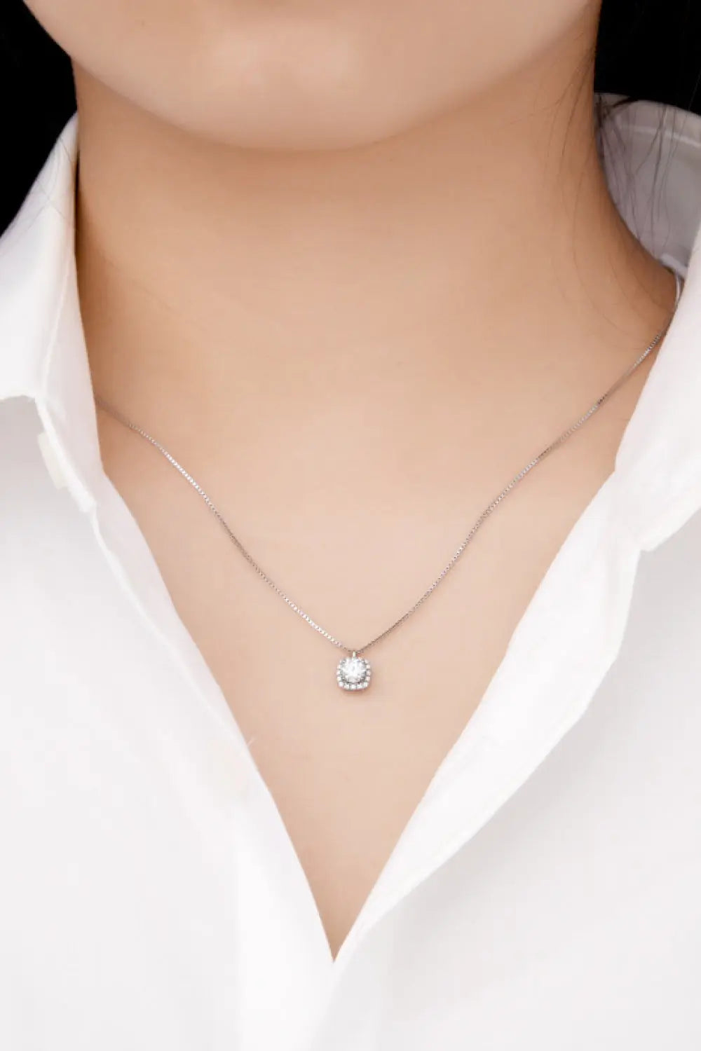 Moissanite Pendant Platinum-Plated Necklace - SmileBen