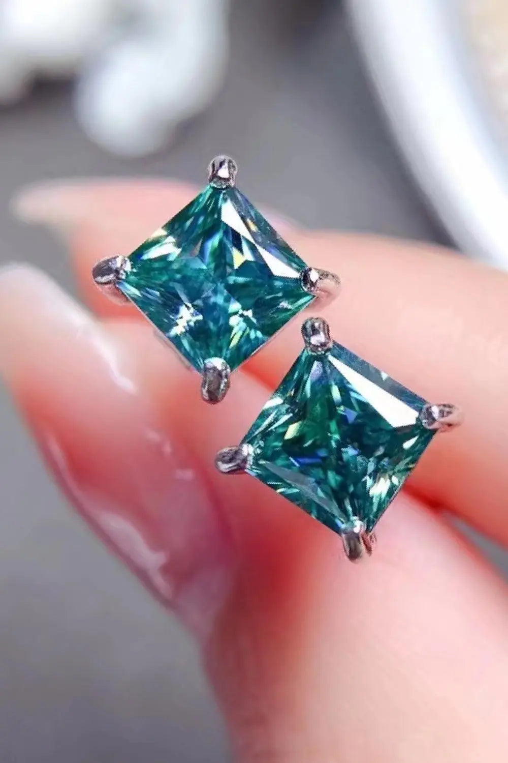 2 Carat Square Moissanite Four-Prong Earrings - SmileBen