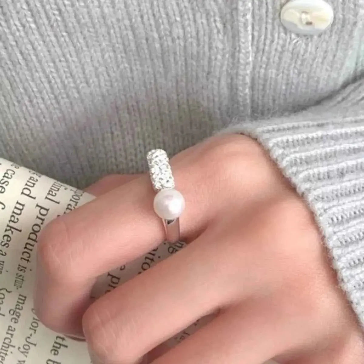 Pearl 925 Sterling Silver Open Ring