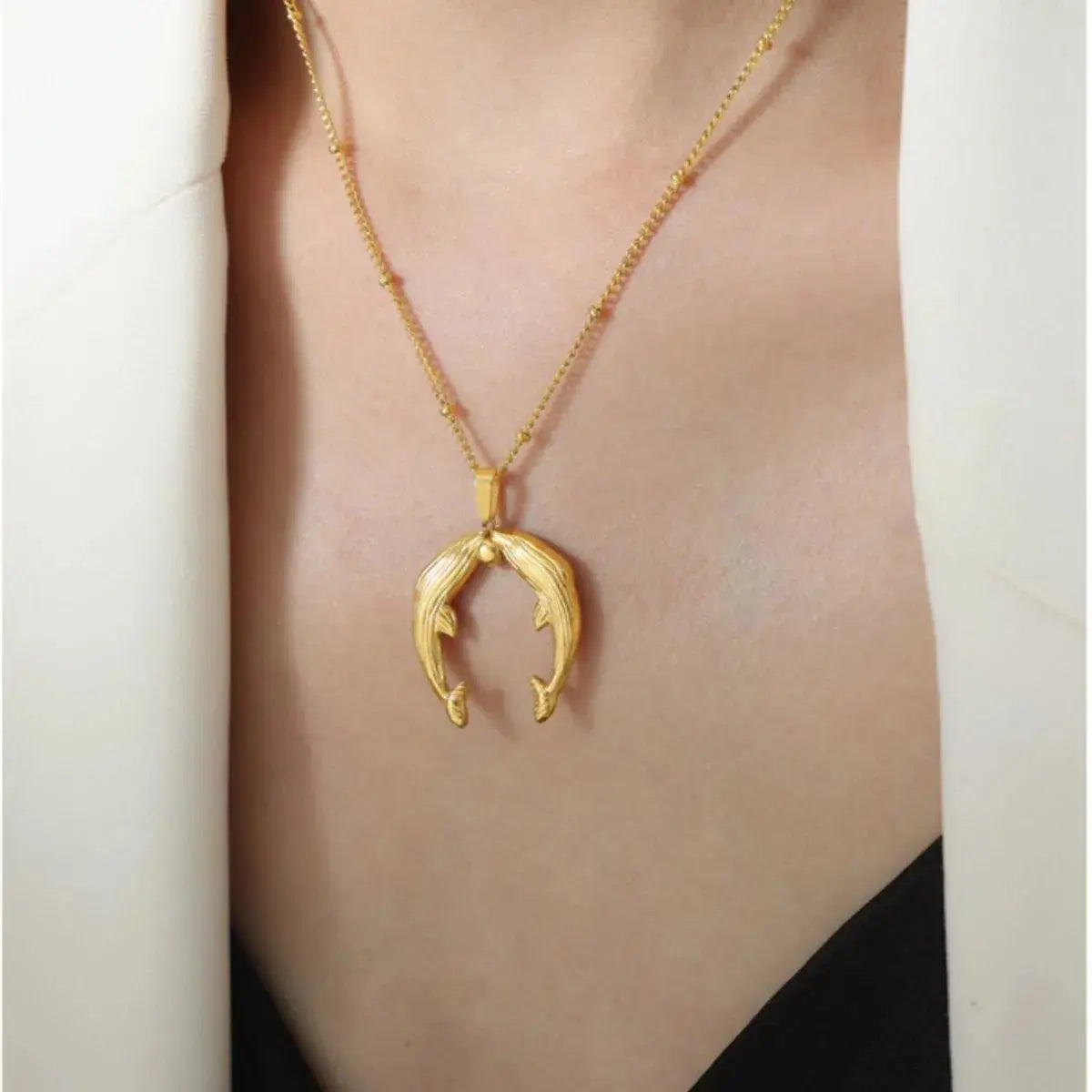 Gold Dolphin Jewelry Set with Necklace and Earrings - SmileBen