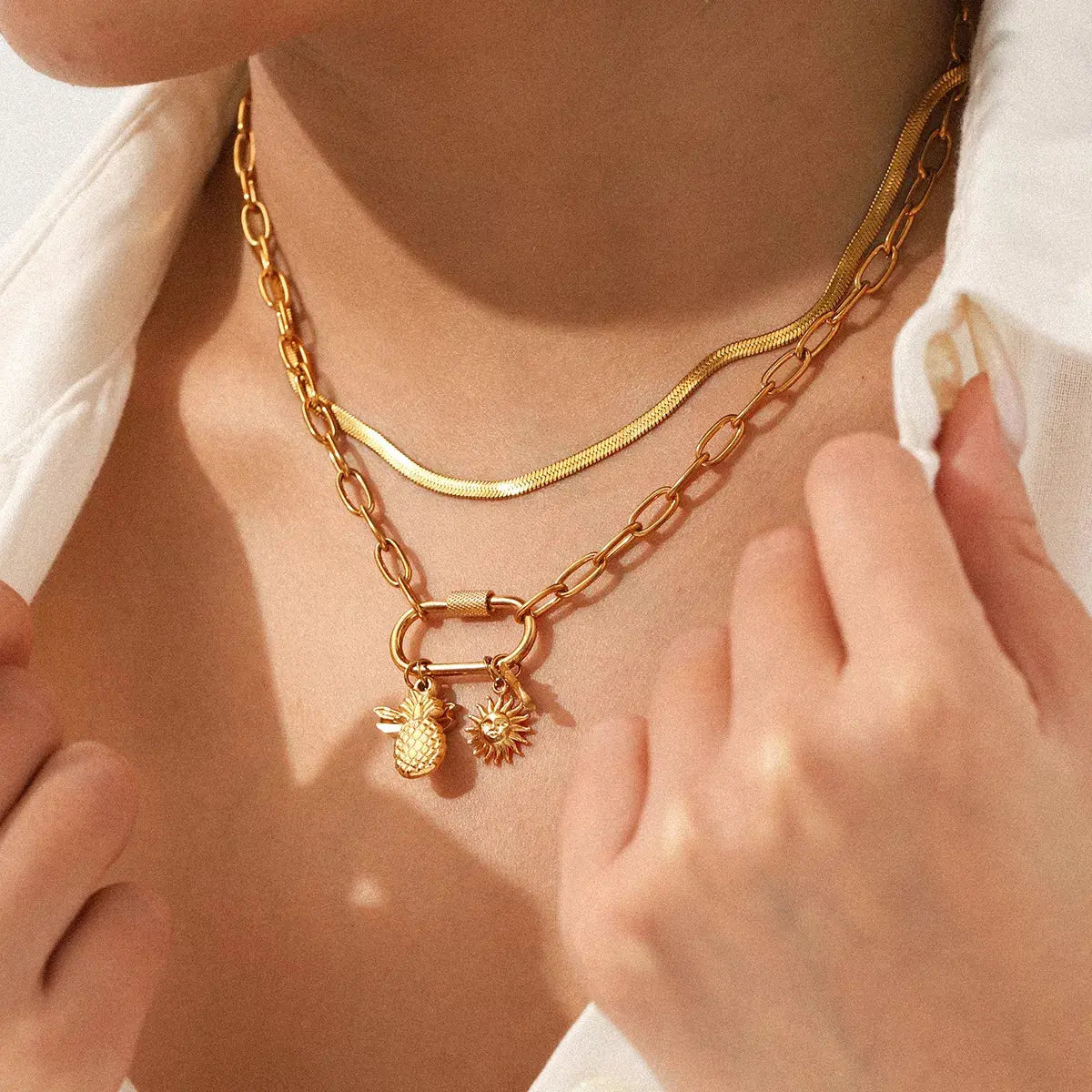 18K Gold-Plated Lock Chain Necklace - SmileBen