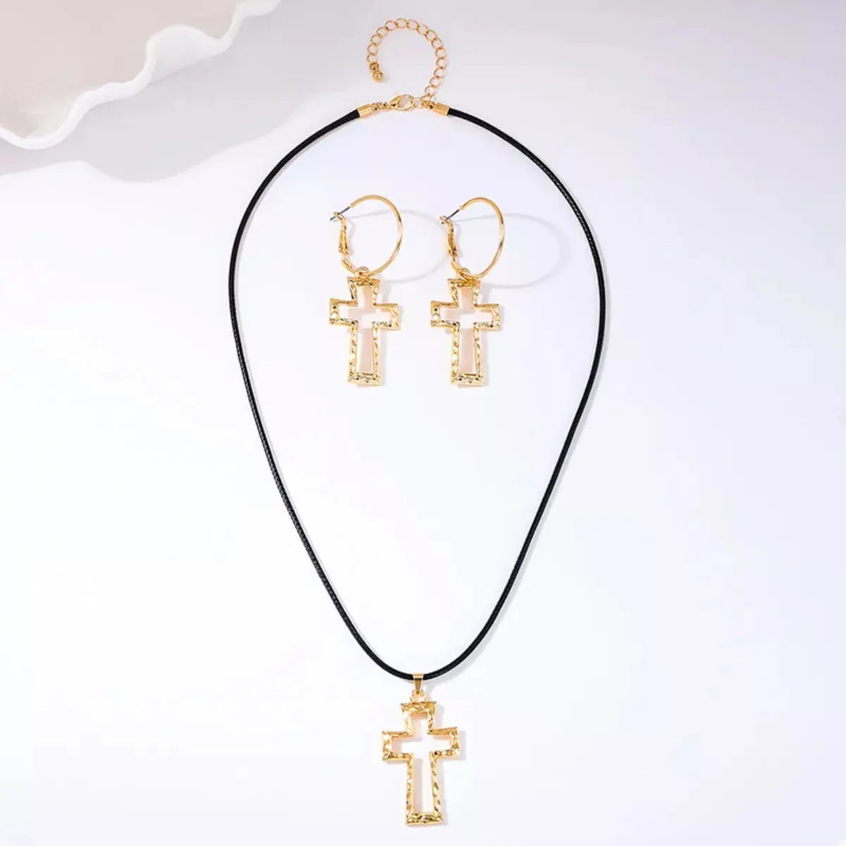 Cross Pendant Necklace & Hoop Earrings Jewelry Set - SmileBen