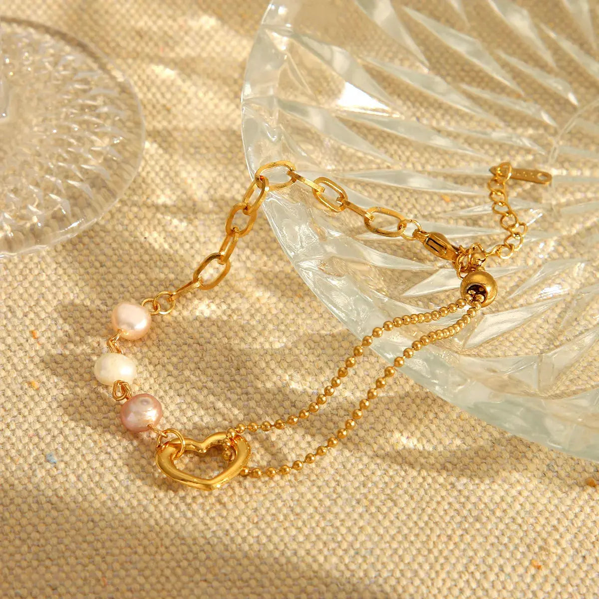 18K Gold-Plated Heart Pearl Bracelet - SmileBen