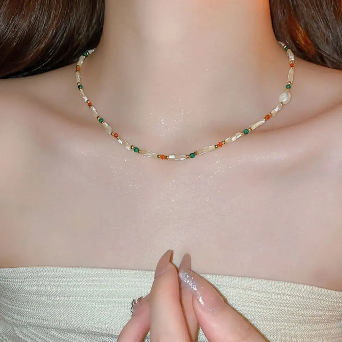 Alloy Pearl Beaded Necklace - SmileBen