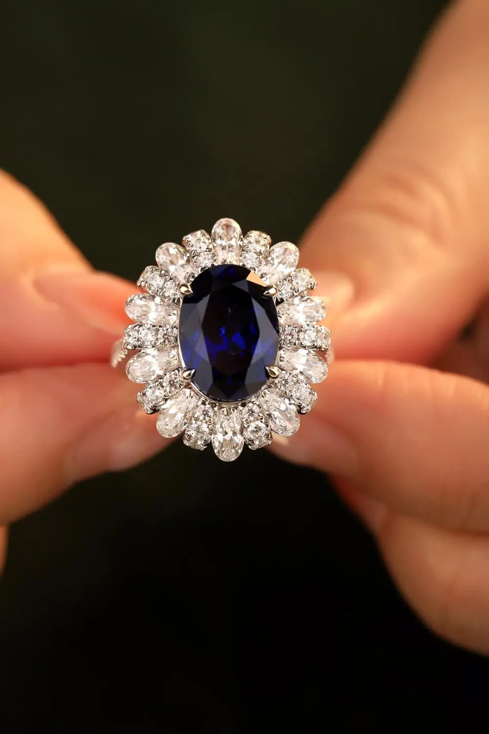 5 Carat Lab-Grown Sapphire Flower Shape Ring - SmileBen